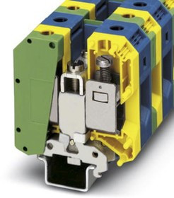 3009163, UKH 50-PE/N Series Green, Yellow DIN Rail Terminal Block, 16 50mm², Single-Level, Screw