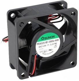 PE60251B1-A99, Вентилятор осевой, 12В DC, 60x60x25мм, подшипник качения, 61,16куб.м/ч, 44дБА, 26AWG