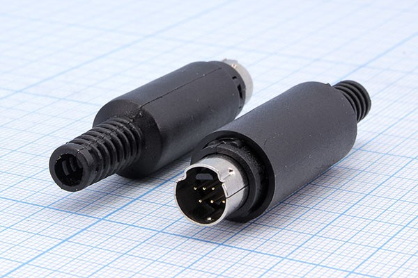 Штекер miniDIN с пластиковым хвостом, на кабель, на семь контактов; №2904 штек miniDIN\ 7P[4/3]\каб\пл хвост\\[S-VHS]\