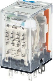 Промежуточное реле 4 CO контакта 6А; = 220В DC; блокируемая кнопка проверки + LED, RP434922005