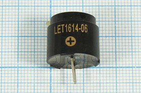 Зуммер магнитоэлектрический без генератора, 16x14, напряжение 6В, сопротивление 45 Ом, частота 2.048