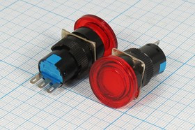 Переключатель кнопочный, d16, 220В, 3.0А, ON-(ON), красный, контакты 3C, A16-11SM