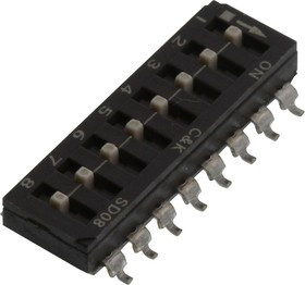 SD08H1SBD, DIP SWITCH, SPST, 8POS, 0.1A, 25VDC, SMD