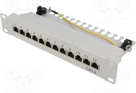 LOG-NP0041, Patch panel; RJ45; Кат: 6; RACK; серый; Кол-во портов: 12; 10"