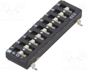 ETS109LTZ, Переключатель: DIP-SWITCH, Кол-во секций: 9, OFF-ON, 0,025A/24ВDC