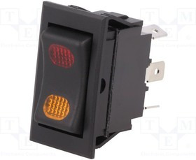 R13-220BD-01-BBRY, ROCKER; SP3T; Pos: 3; ON-OFF-ON; 20A/12VDC; black; LED,point; 12VDC