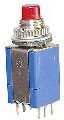 Двухполюсная кнопка без фиксации DPDT, 2xON-(OFF)/OFF-(ON), 220В/1А, красная; №935 R ПКн\220\ 1,0\ON-(ON)\d 8\кр\6P\AN4-2x2\