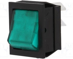 AE-C1353AANAC, Переключатель клавишный; DPST; Пол: 2; OFF-ON; 16A/250ВAC; зеленый; Корпус: черный