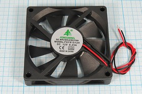 Вентилятор постоянного тока 12 Вольт, 80x80x15мм, подшипник скольжения, 3500об/мин; №ВН363S вент 80x80x15\ 12В\0,25А\2L\ ПС\FSY81S12H\