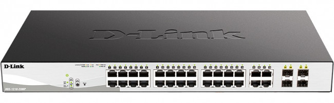 D-Link DGS-1210-28MP/F4A Настраиваемый L2 коммутатор с 24 портами 10/100/1000Base-T и 4 комбо-портами 100/1000Base-T/SFP (24 порта PoE 802.3