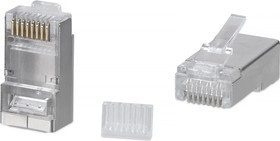 Коннектор 8RJ-45 (8P8C) P8C-SH-C6+ -TWP с фиксатором кабеля и колпачком, под витую пару, категория до 6a, экранированный ...