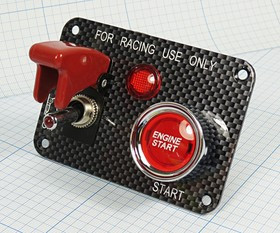 Панель с защитой на один тумблер 12В/20А и кнопкой "Start Engine" 12В/50А; №12505R Панель 95x66\12В\50&amp;20А\ПКн&amp; ПРыч&amp;ЛСд\ILкр\R18-Q1A