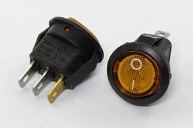 Переключатель клавишный, контакты 3T, 3А, ON-OFF, d14.5, подсветка ILжелтая, SMRS101N2C