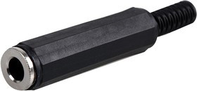 PSG08596, Телефонный аудио разъем, 3 контакт(-ов), Гнездо, 6.35 мм, Монтаж на Кабель, Корпус из Пластика