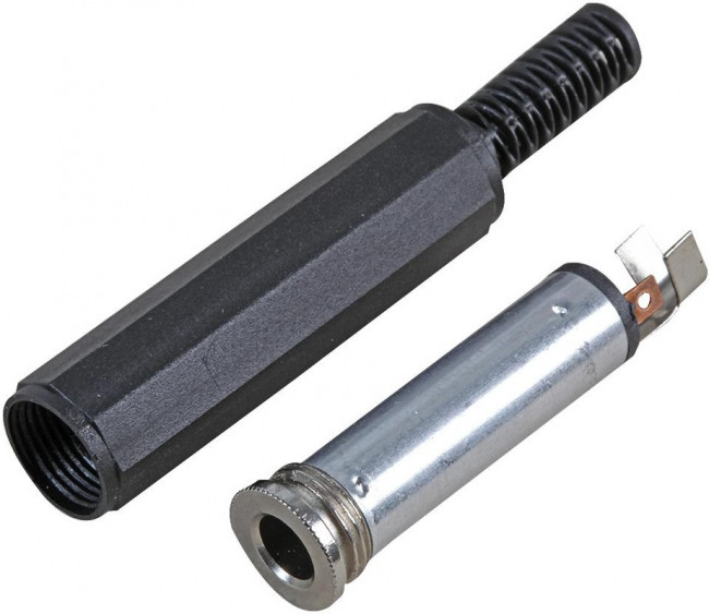 PSG08596, Телефонный аудио разъем, 3 контакт(-ов), Гнездо, 6.35 мм, Монтаж на Кабель, Корпус из Пластика