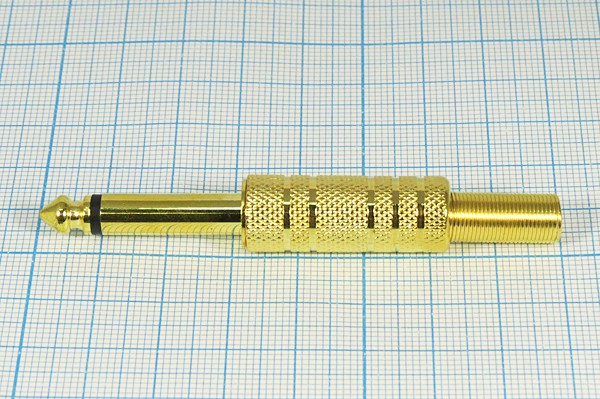 Вилка 6.3 моно ,контакты 2C[Au] ,на кабель, пружинный хвост