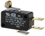 V7-1C17E9-292, Switch Snap Action N.O./N.C. SPDT Simulated Roller Lever 15.1A 277VAC 250VDC 372.85VA 0.88N Screw Mount Quick Connect
