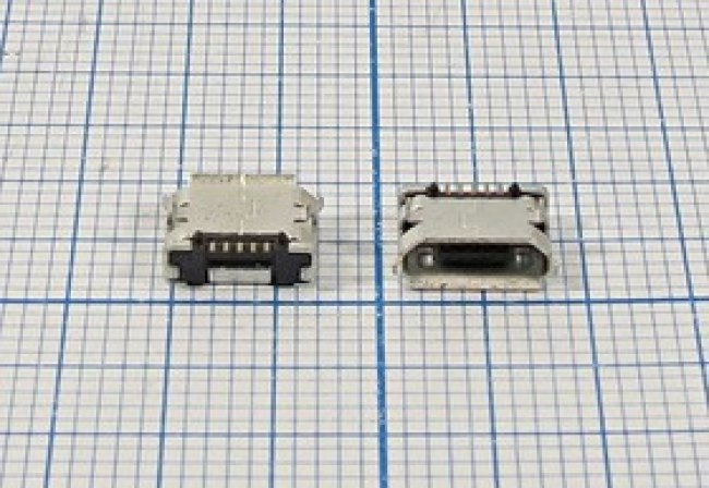 Разъем microUSB розетка, тип B, контакты 5C2HP, на плату, угловой, SMD, microUSBB5SD2