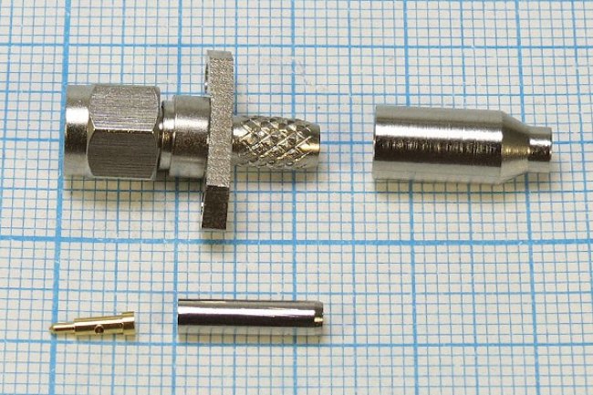 Штекер SMA на кабель RG174 обжимной, с фланцами на панель; №10152 штек SMA\RG174\обж\флан 2отв Штекер SMA на кабель RG174 обжимной, с фланцами на панель; №10152 штек SMA\RG174\обж\флан 2отв
