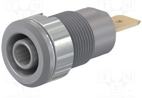 SLB4-F6.3-28, Гнездо, "банан" 4мм, 32А, 1кВ, Отв: d12,2мм, серый, позолота