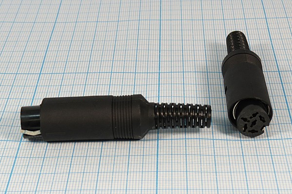 Разъем DIN 6HP+1C розетка, на кабель, пластик хвост, DN-6F