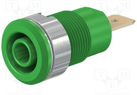 SLB4-F6.3-25, Гнездо, "банан" 4мм, 32А, 1кВ, Отв: d12,2мм, зеленый, позолота