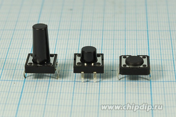 Переключатель тактовый 12x12x15 мм, высота над корпусом 13мм, NO, черный, 4PF, TS-2201; №1457 S ПКнТакт 12x12x15\h13\\NO\ чер\4PF\TS-2201\