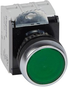 Кнопка с потайным толкателем 22.3 Osmoz в сборе с подсветкой зеленый 230В AC