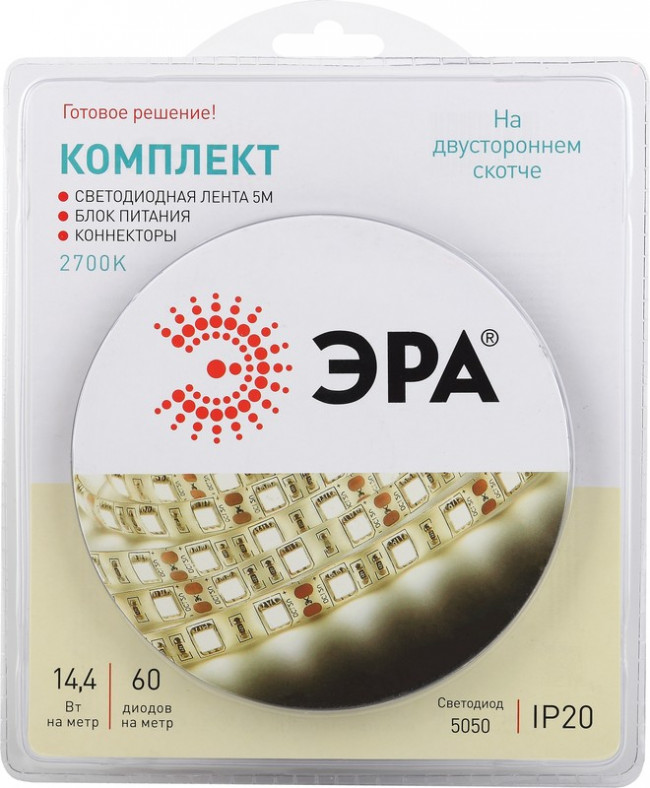 ЭРА Комплект светодиодной ленты 5050kit-14,4-60- 12-IP20-2700-5m Б0043066 ЭРА Комплект светодиодной ленты 5050kit-14,4-60- 12-IP20-2700-5m Б0043066