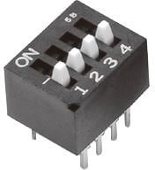 CES-0602C, DIP Switches / SIP Switches OFF-ON 6 position DIP switch, raised actuator, straight PC terminals, 100mA @ 6V DC, bulk packaging
