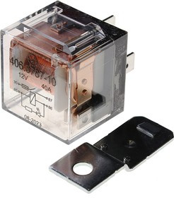 406.3787-10, Реле электромагнитное 12V 4-х контактное 40А замыкающее со светодиодом прозрачный корпус ЭНЕРГОМАШ