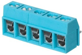 TB002V-500-05BE, Fixed Terminal Blocks Terminal block, screw type, 5.00 , vertical, 5 poles, CUI Blue, slotted screw, PCB mount