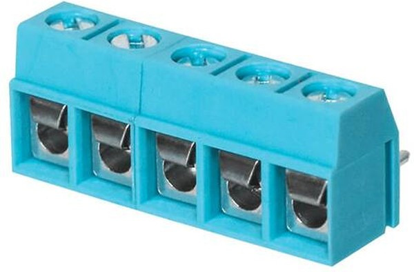 TB002V-500-05BE, Fixed Terminal Blocks Terminal block, screw type, 5.00 , vertical, 5 poles, CUI Blue, slotted screw, PCB mount
