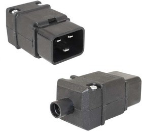AC-037, Разъем питания сетевой C20 IEC 320 AC-012 , 3 контакта, 250 В, 10 А, -25…+70 °C, нейлон, черный
