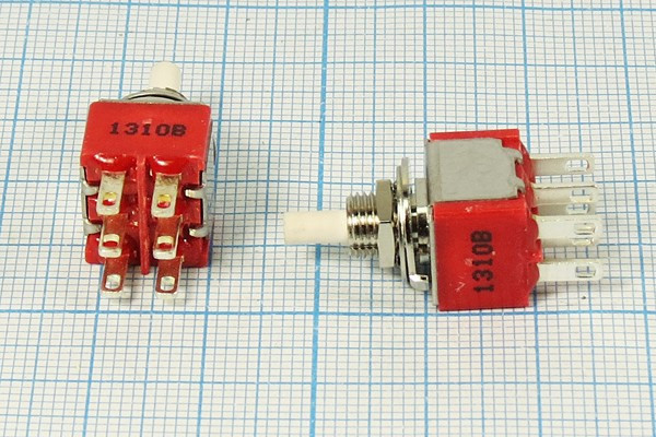 Двухполюсная кнопка без фиксации (DPDT), 2xON-(OFF)/OFF-(ON), 220В/1А, белая; №2567 W ПКн\220\ 1,0\DPDT\d 6\мет\бел\\6C\T702BTQYD\