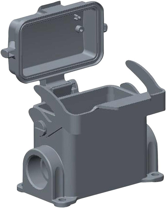 T1620103216-000, Heavy Duty Power Connectors Hood 9MM L 54MM H PG2x16 Side Entry