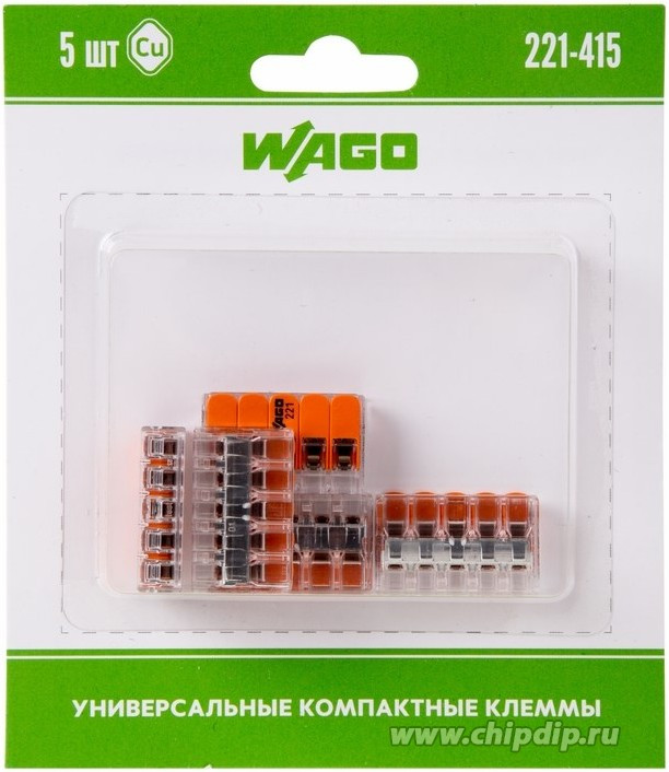 07-5165-05, 221-415 Универсальная компактная клемма 5-контактная до 4,0 мм² (5 шт/уп) 07-5165-05, 221-415 Универсальная компактная клемма 5-контактная до 4,0 мм² (5 шт/уп)