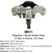 IB511, Реле-регулятор генератора AUDI: (95-04) AUDI: (95-02) VW: (96-98) VW: (96-98)