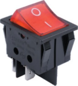 RK1-03 2X1N B/R"0-", Переключатель ON-OFF с подсветкой цвет корпуса (черный) цвет кнопки (красный) надпись на кнопке "0-"