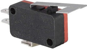 KW7-07-01, Микропереключатель с угловой планкой 90° , 15.9х10.3х27.8 мм, ON-(ON), SPDT 3P, 250 В, 5 А, 30 мОм, -25...+85 °C