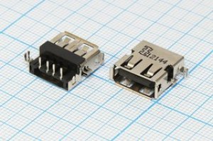 Разъем USB розетка, тип A, контакты на плату, угловой, USB A-SA4