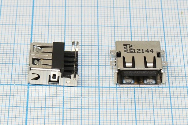 Разъем USB розетка, тип A, контакты на плату, угловой, USB A-SA4
