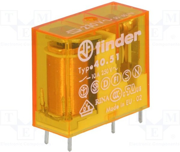 40.51.8.230.0000, Миниатюрное универсальное электромеханическое реле; монтаж на печатную плату или в розетку; выводы с шагом 5мм; 1СO 10A; к