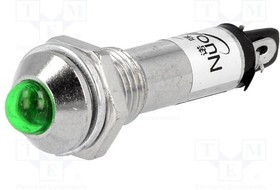 IND8-12G-A, Индикат.лампа: LED, выпуклый, 12ВDC, Отв: d8,2мм, IP40, под пайку