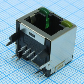 6116075-4, Разъем RJ-45 розетка 8 контактов шаг 1.02мм угловой монтаж в отверстие 12 терминалов 1 порт лоток