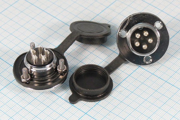 Разъем микрофонный MIC20 вилка, контакты 5P, монтаж на блок/фланец, М19, XS20JK5P-M