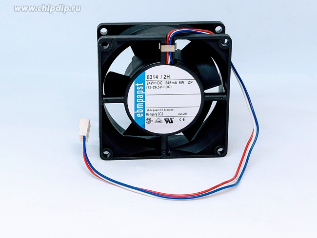 8314/2H, DC Fan Axial Ball Bearing 24V 12V to 28V 47.09CFM 48dB 80 X 80 X 32mm