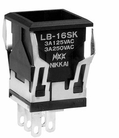 LB16SKW01, Switch Push Button ON ON SPDT Square Button 3A 250VAC 30VDC Alternate Contact Panel Mount Quick Connect/Solder Lug