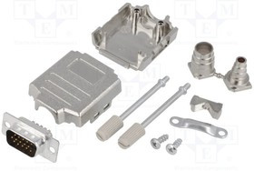 DPPK09-M-HDP-K, Разъем D-Sub HD; PIN: 15; вилка; "папа"; пайка; на провод; черный