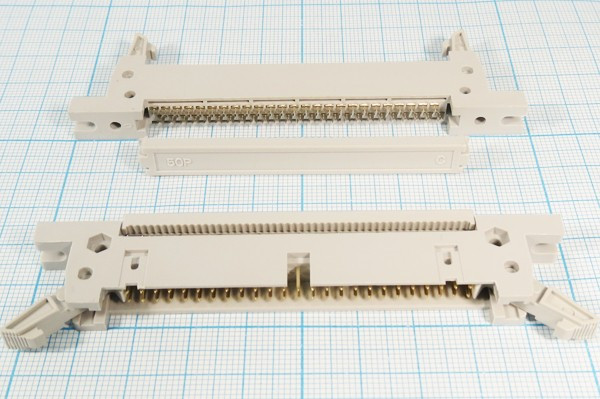 Штекер IDC на шлейф с защёлками и фланцевым креплением, 50 конт. шаг 2.54x2.54мм; №1814 штек IDC\P2,54x2,54\50P\ шлейф\\IDCM-50MS\с фланцами